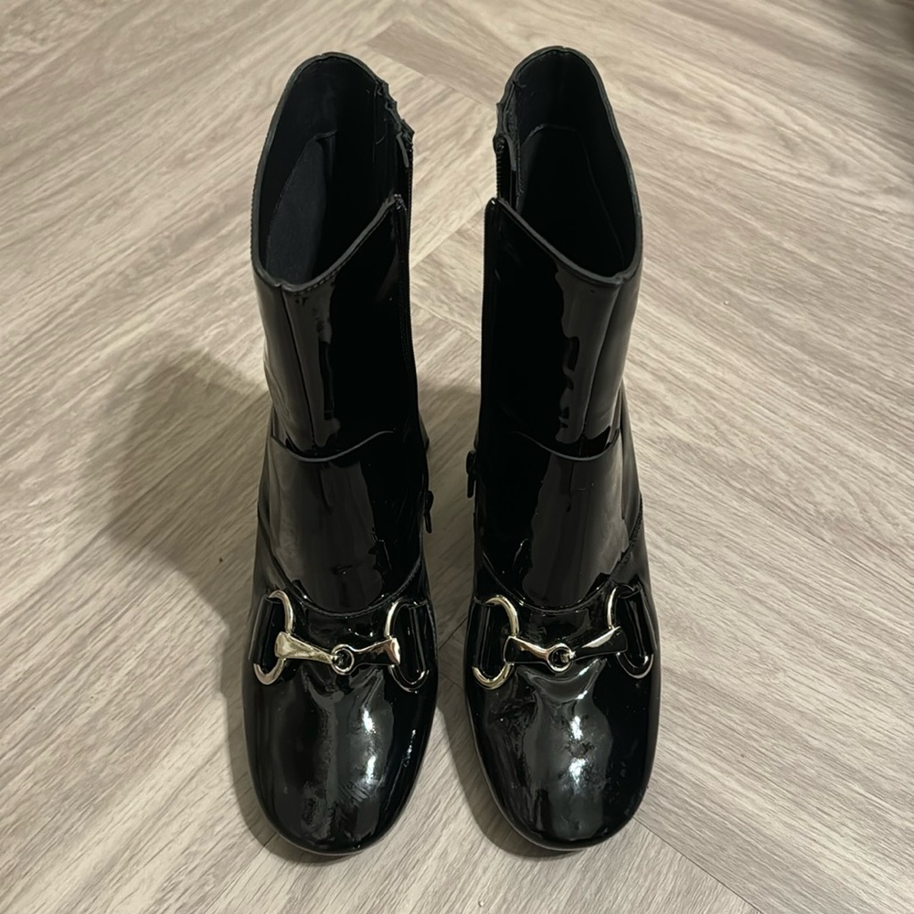 Jeffrey Campbell patent leather horsebit boots